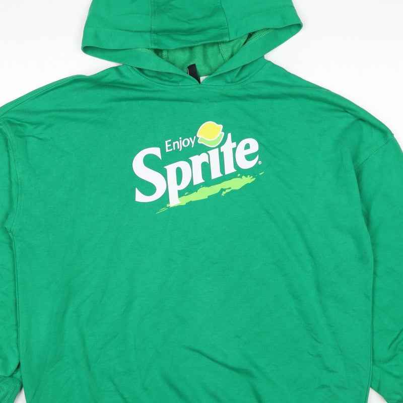 H&M Women Green UK 10 S Sprite Logo Hooded Pullover Sweatshirt