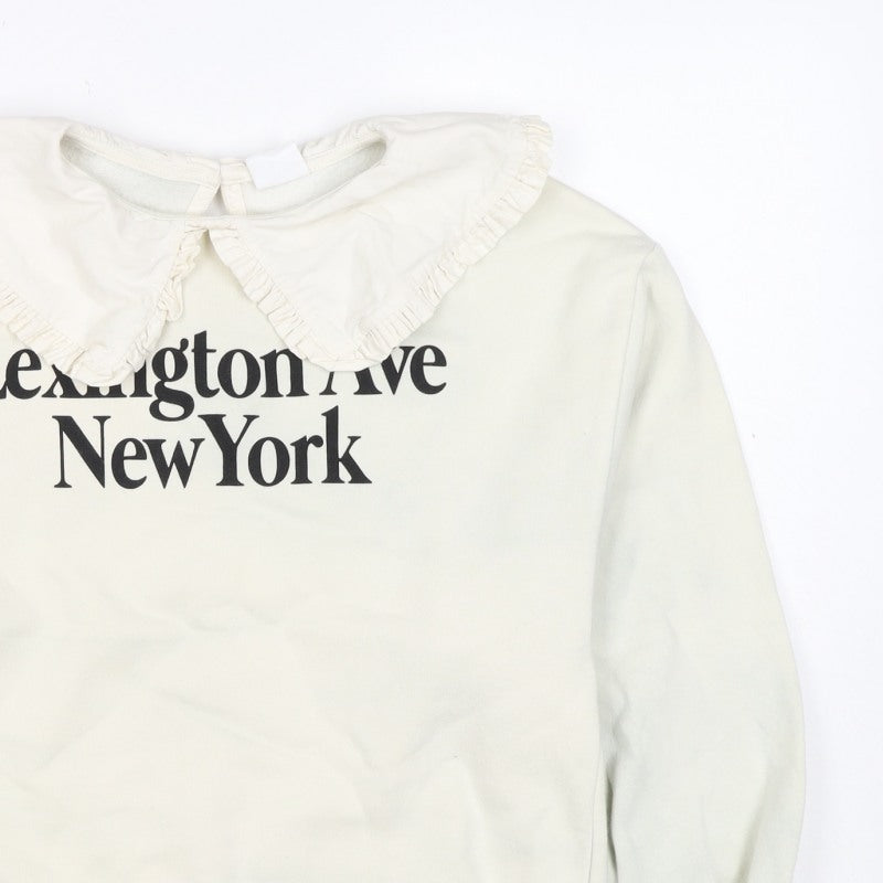 Zara Girls Ivory 13-14 Years Ruffle Collar New York Graphic Sweatshirt