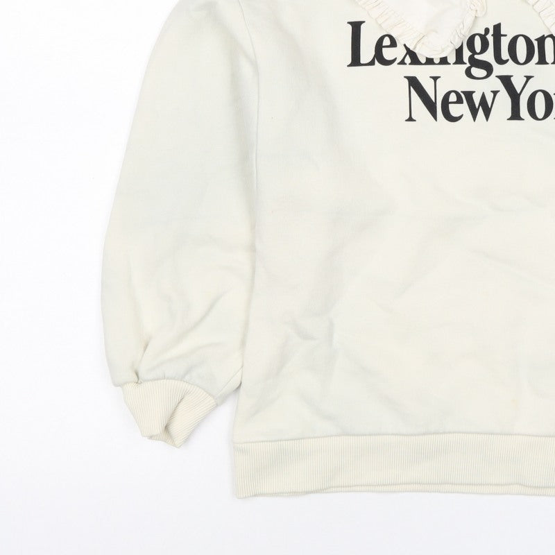 Zara Girls Ivory 13-14 Years Ruffle Collar New York Graphic Sweatshirt