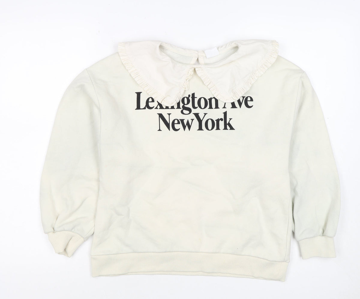 Zara Girls Ivory 13-14 Years Ruffle Collar New York Graphic Sweatshirt