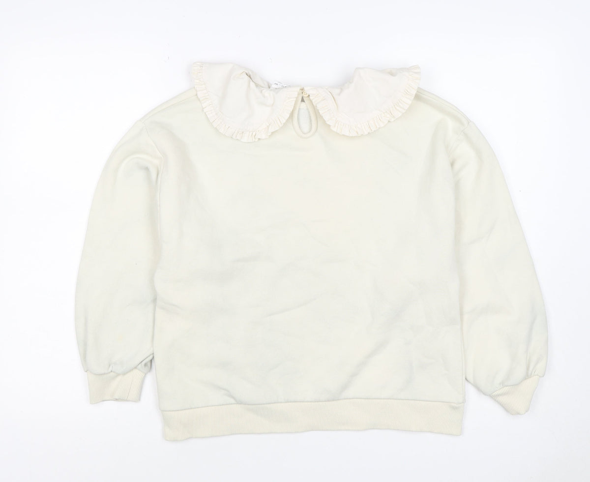 Zara Girls Ivory 13-14 Years Ruffle Collar New York Graphic Sweatshirt