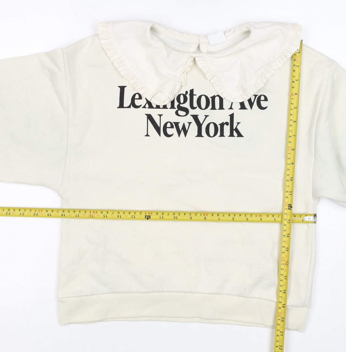 Zara Girls Ivory 13-14 Years Ruffle Collar New York Graphic Sweatshirt