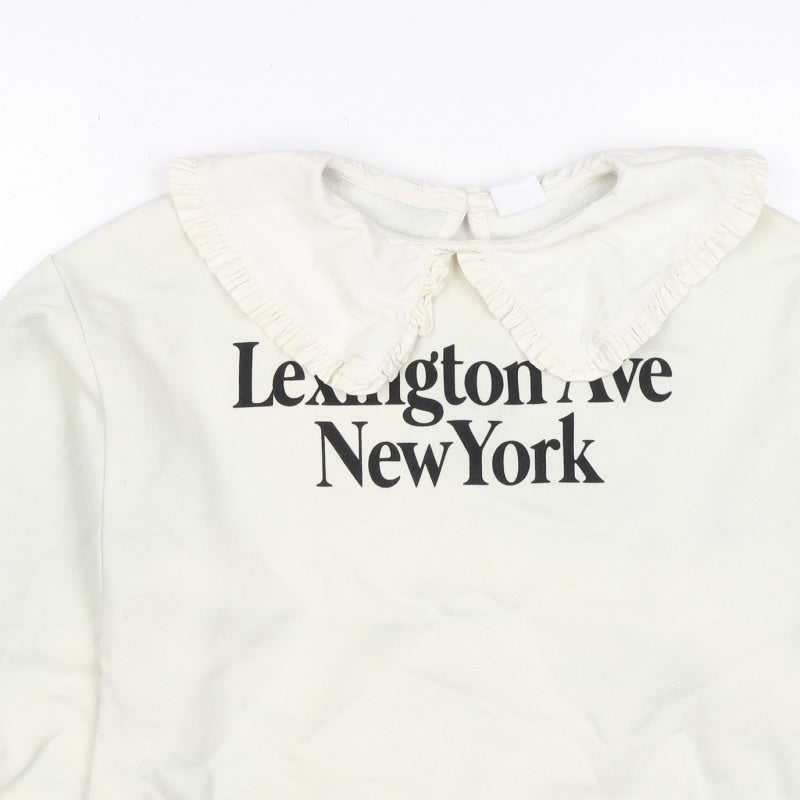 Zara Girls Ivory 13-14 Years Ruffle Collar New York Graphic Sweatshirt