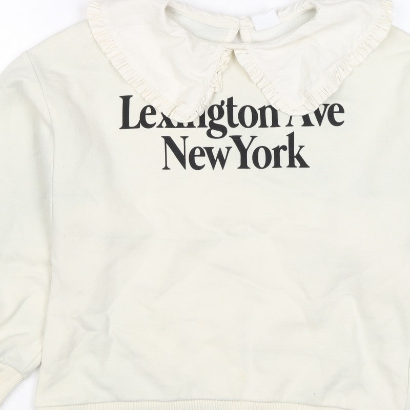 Zara Girls Ivory 13-14 Years Ruffle Collar New York Graphic Sweatshirt