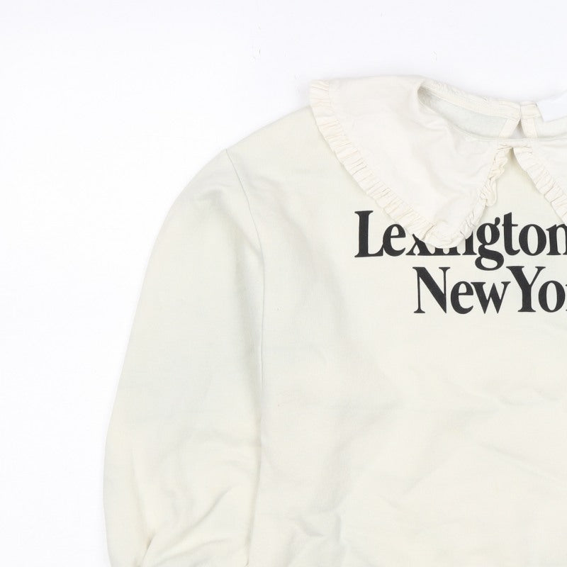 Zara Girls Ivory 13-14 Years Ruffle Collar New York Graphic Sweatshirt