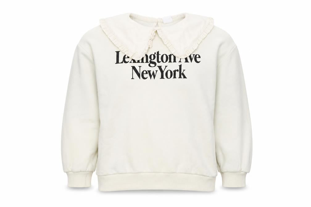 Zara Girls Ivory 13-14 Years Ruffle Collar New York Graphic Sweatshirt