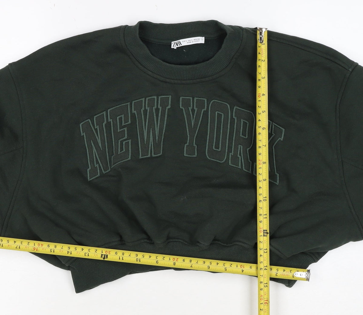 Zara Women’s Green S New York Cropped Pullover Sweatshirt