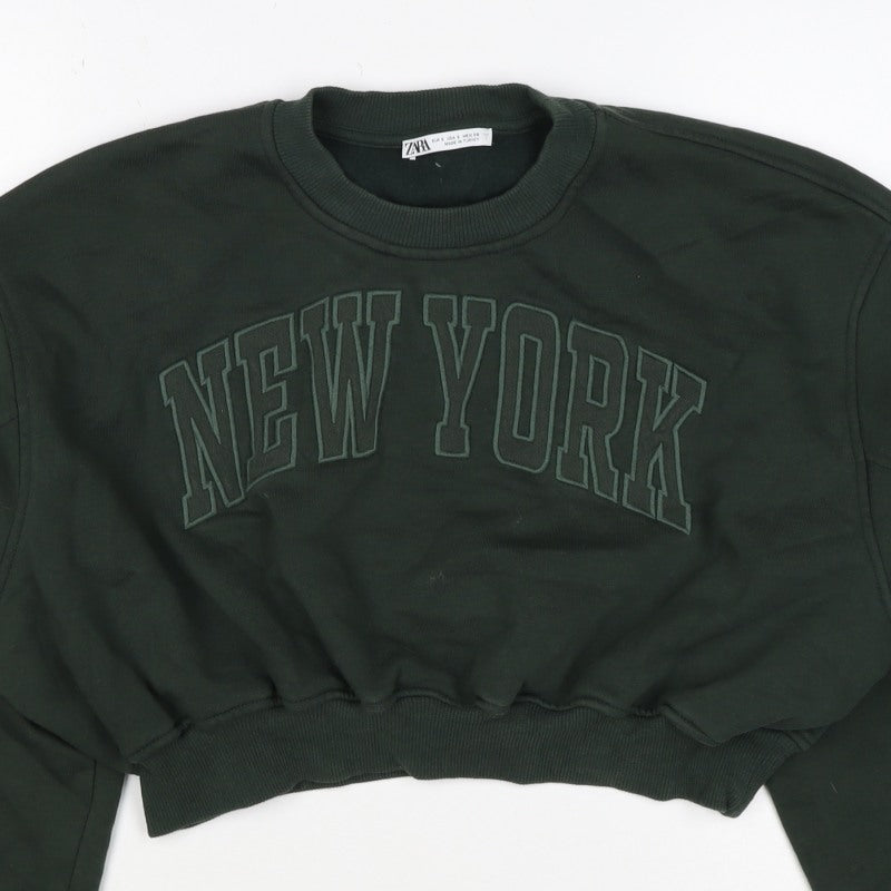 Zara Women’s Green S New York Cropped Pullover Sweatshirt