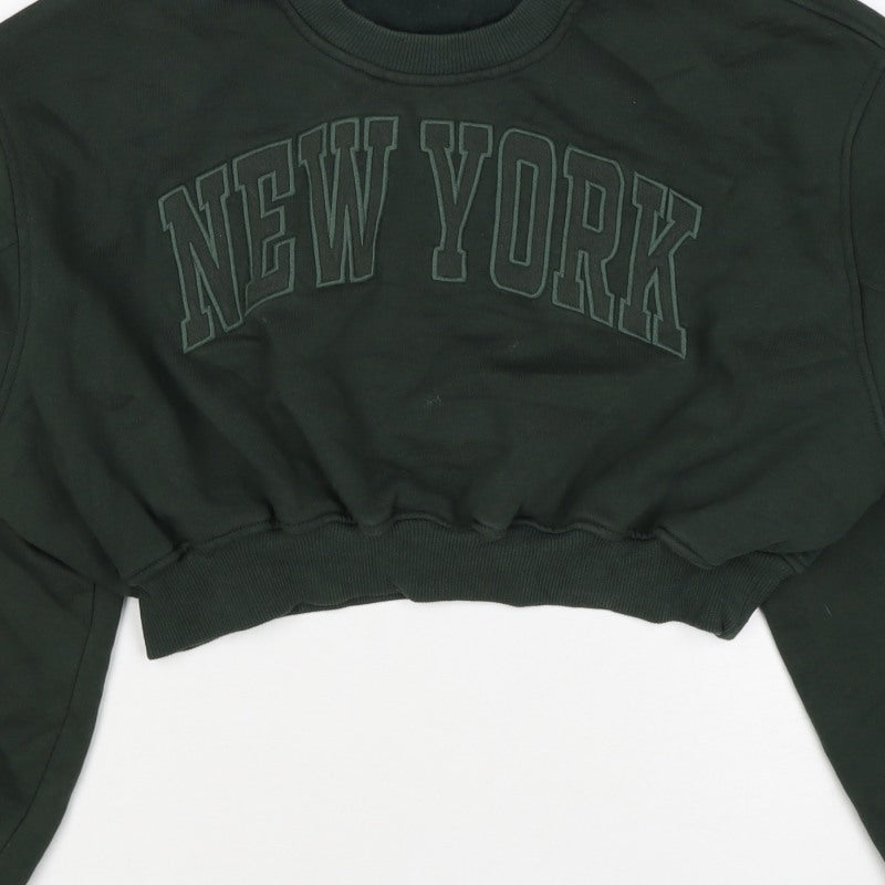 Zara Women’s Green S New York Cropped Pullover Sweatshirt