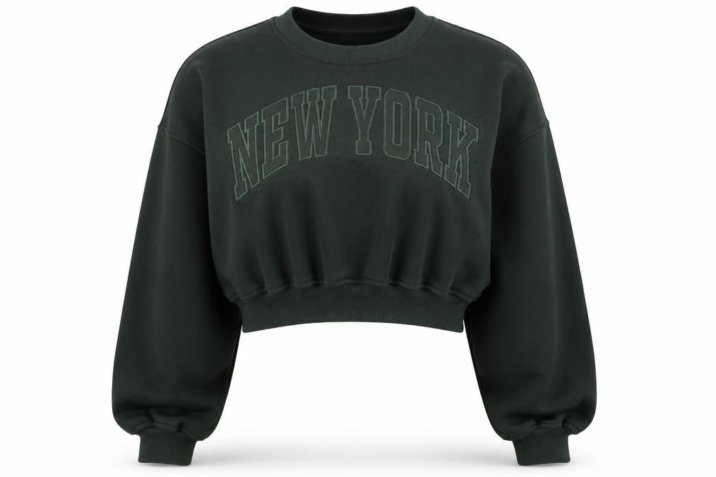 Zara Women’s Green S New York Cropped Pullover Sweatshirt
