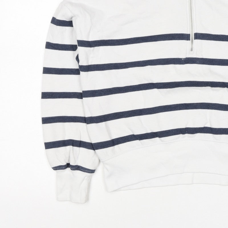 Additional view of Abercrombie Kids girls’ white navy striped 13-14 years 1/4 zip sweatshirt