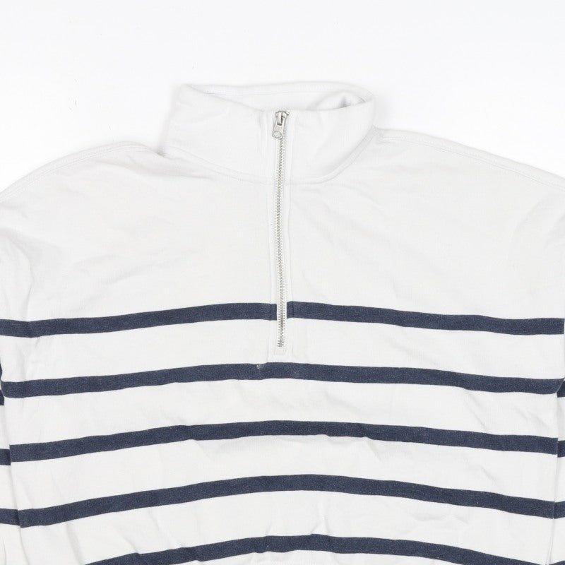 Additional view of Abercrombie Kids girls’ white navy striped 13-14 years 1/4 zip sweatshirt
