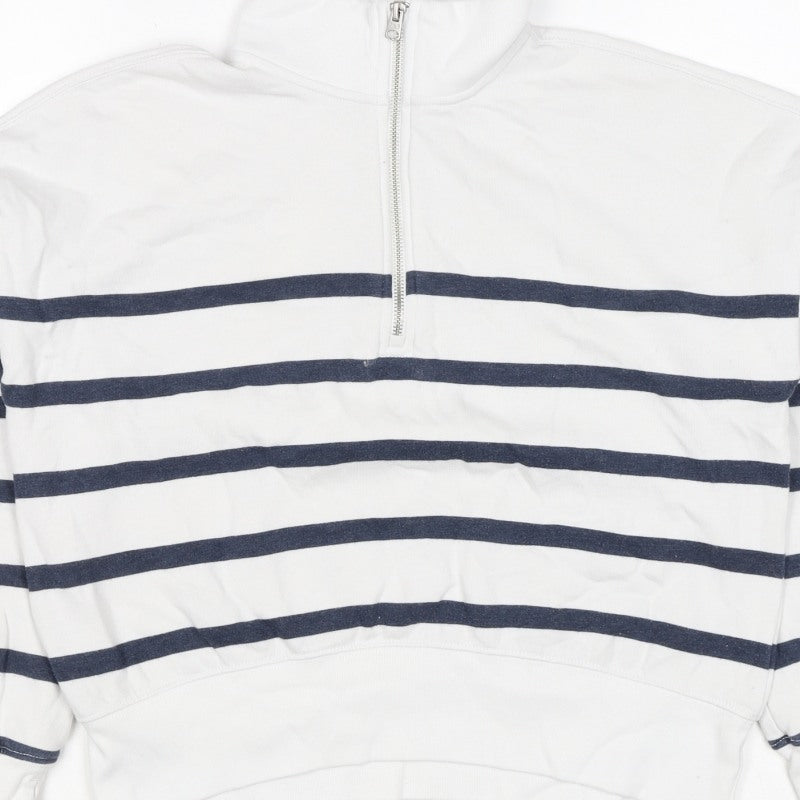 Additional view of Abercrombie Kids girls’ white navy striped 13-14 years 1/4 zip sweatshirt