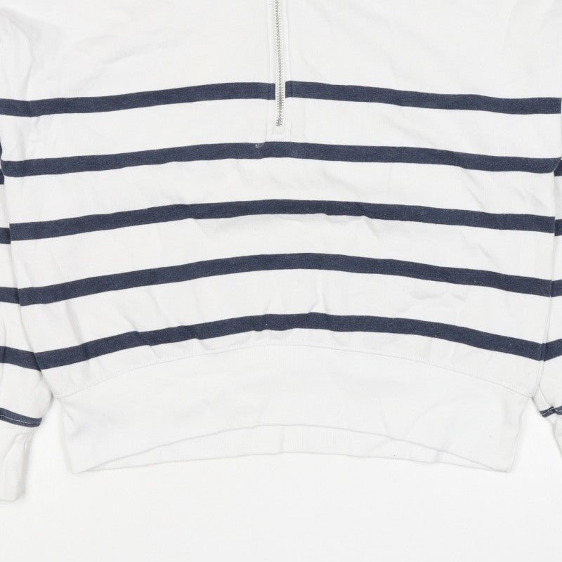Additional view of Abercrombie Kids girls’ white navy striped 13-14 years 1/4 zip sweatshirt