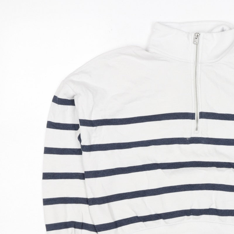 Additional view of Abercrombie Kids girls’ white navy striped 13-14 years 1/4 zip sweatshirt