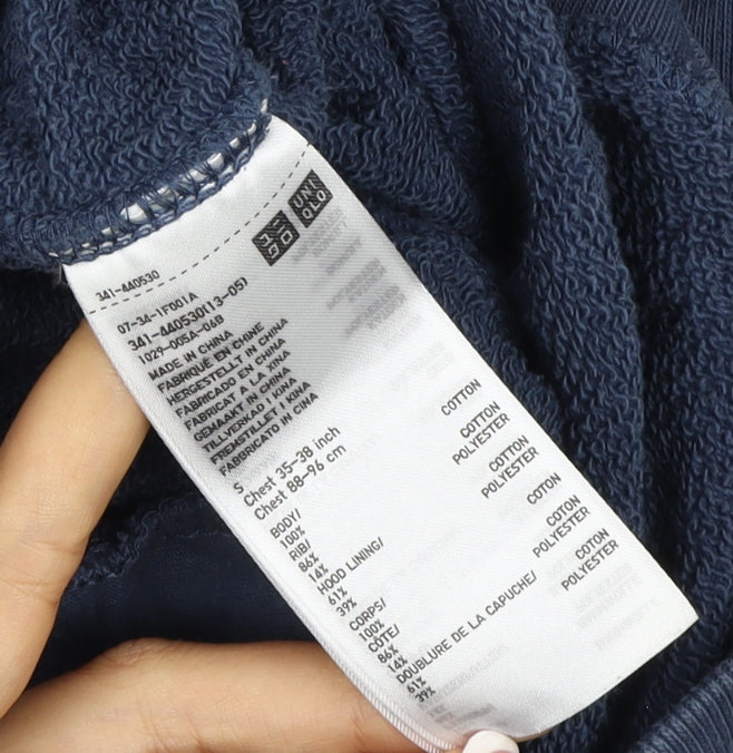 Uniqlo Men’s Blue S Pullover Hooded Cotton Fleece Hoodie Pockets