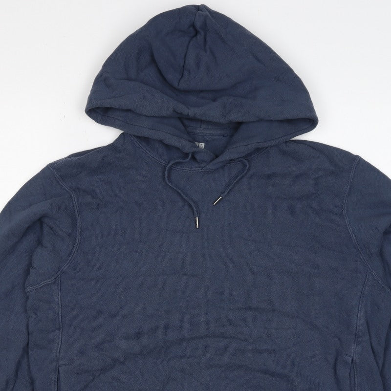 Uniqlo Men’s Blue S Pullover Hooded Cotton Fleece Hoodie Pockets