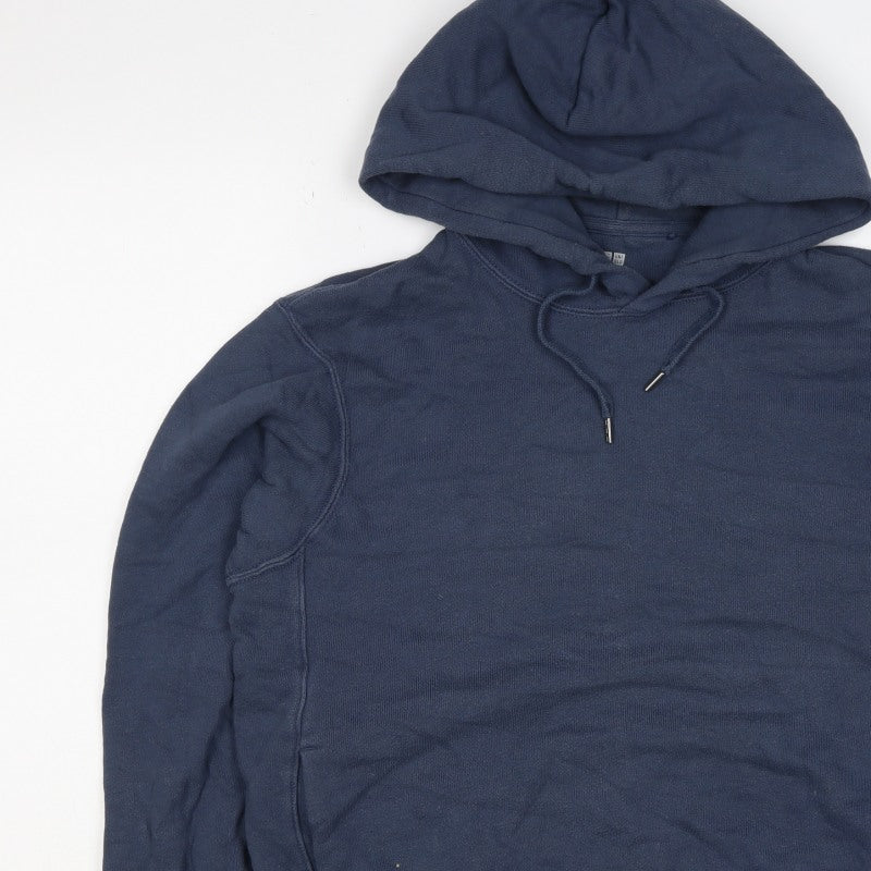 Uniqlo Men’s Blue S Pullover Hooded Cotton Fleece Hoodie Pockets