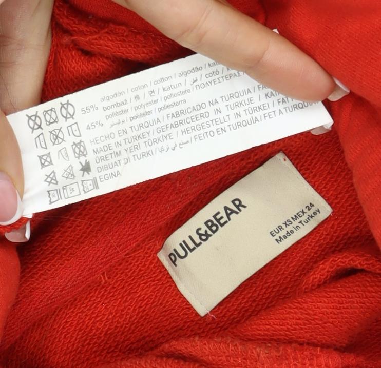 Pull&Bear Women’s Red XS Pullover Hoodie Drawstring Cotton Blend