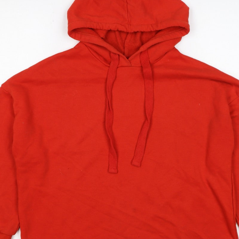 Pull&Bear Women’s Red XS Pullover Hoodie Drawstring Cotton Blend