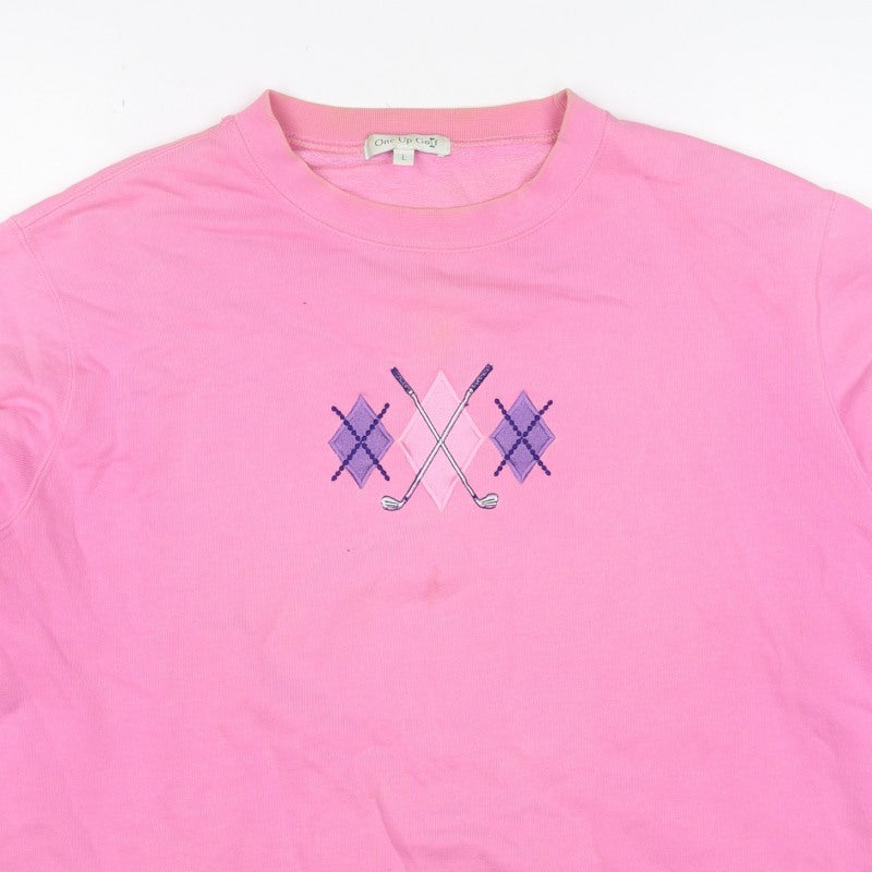 One Up Golf Women’s Pink L Argyle Embroidered Cotton Sweatshirt