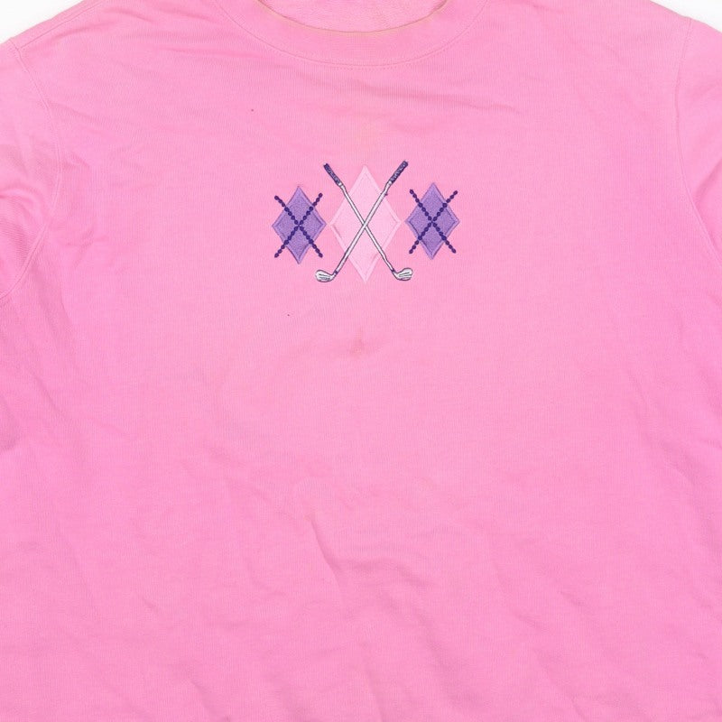 One Up Golf Women’s Pink L Argyle Embroidered Cotton Sweatshirt