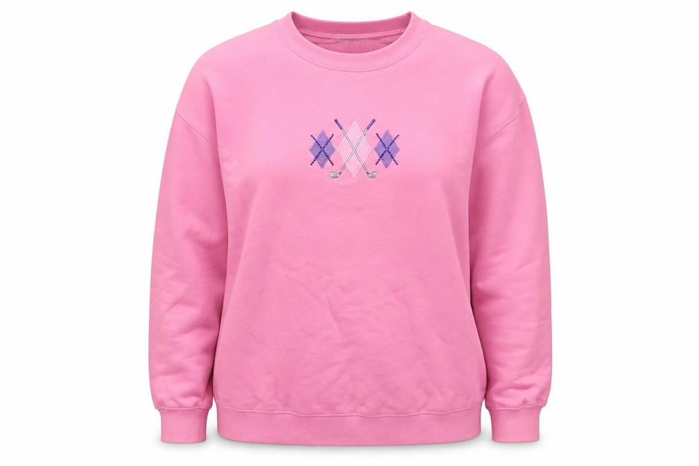 One Up Golf Women’s Pink L Argyle Embroidered Cotton Sweatshirt