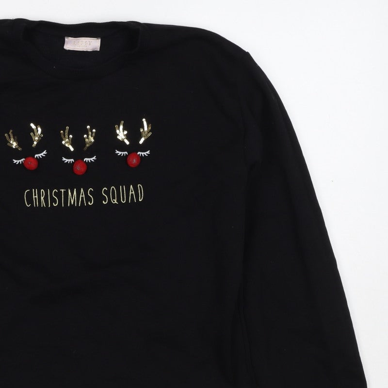 Lipsy Girls Black 13-14 Years Christmas Squad Sequin Sweatshirt