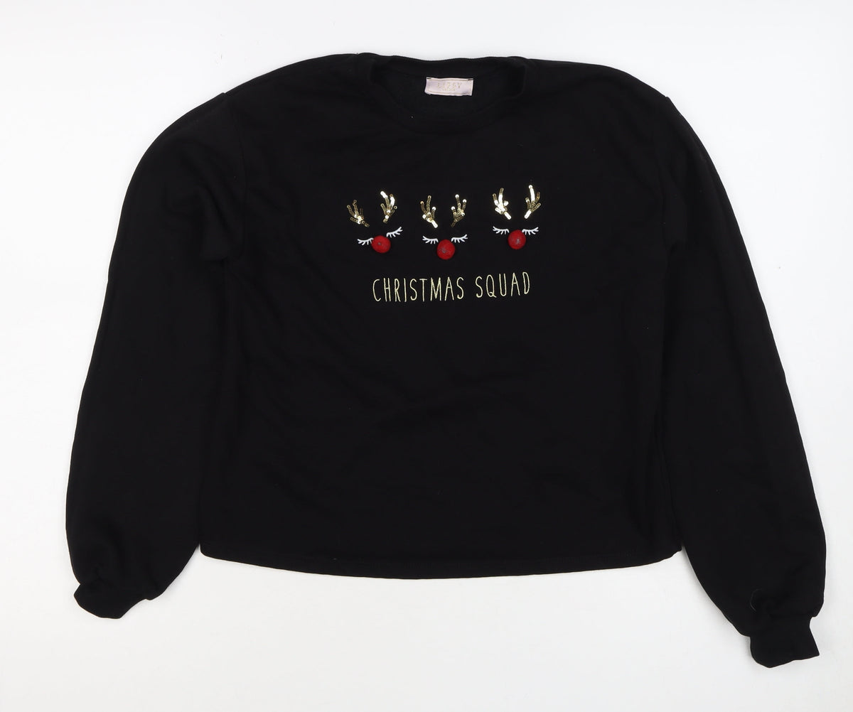 Lipsy Girls Black 13-14 Years Christmas Squad Sequin Sweatshirt