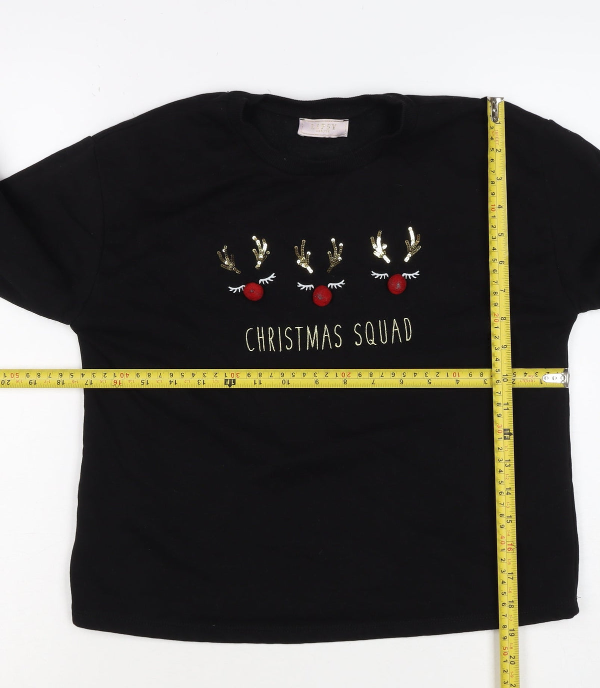 Lipsy Girls Black 13-14 Years Christmas Squad Sequin Sweatshirt