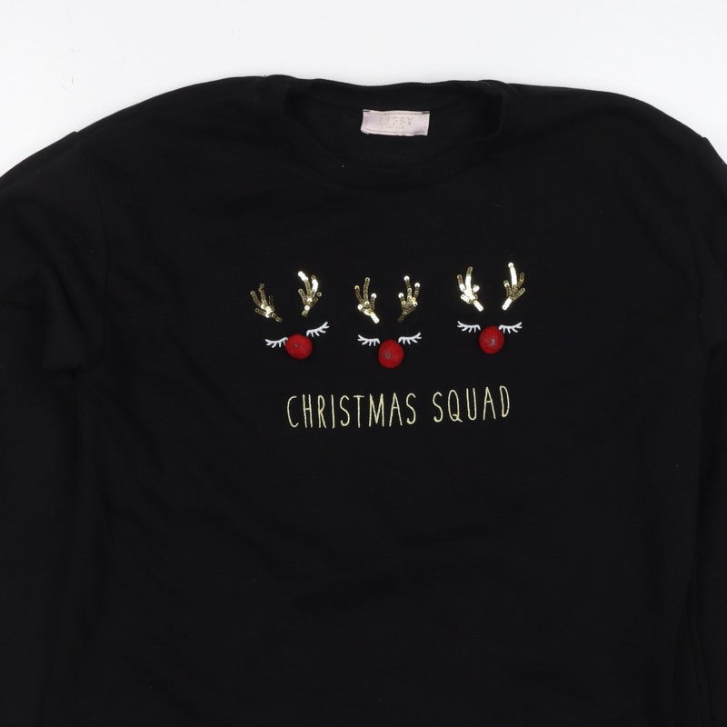 Lipsy Girls Black 13-14 Years Christmas Squad Sequin Sweatshirt