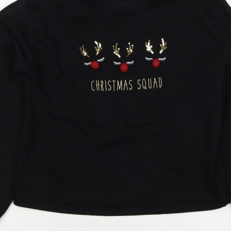 Lipsy Girls Black 13-14 Years Christmas Squad Sequin Sweatshirt