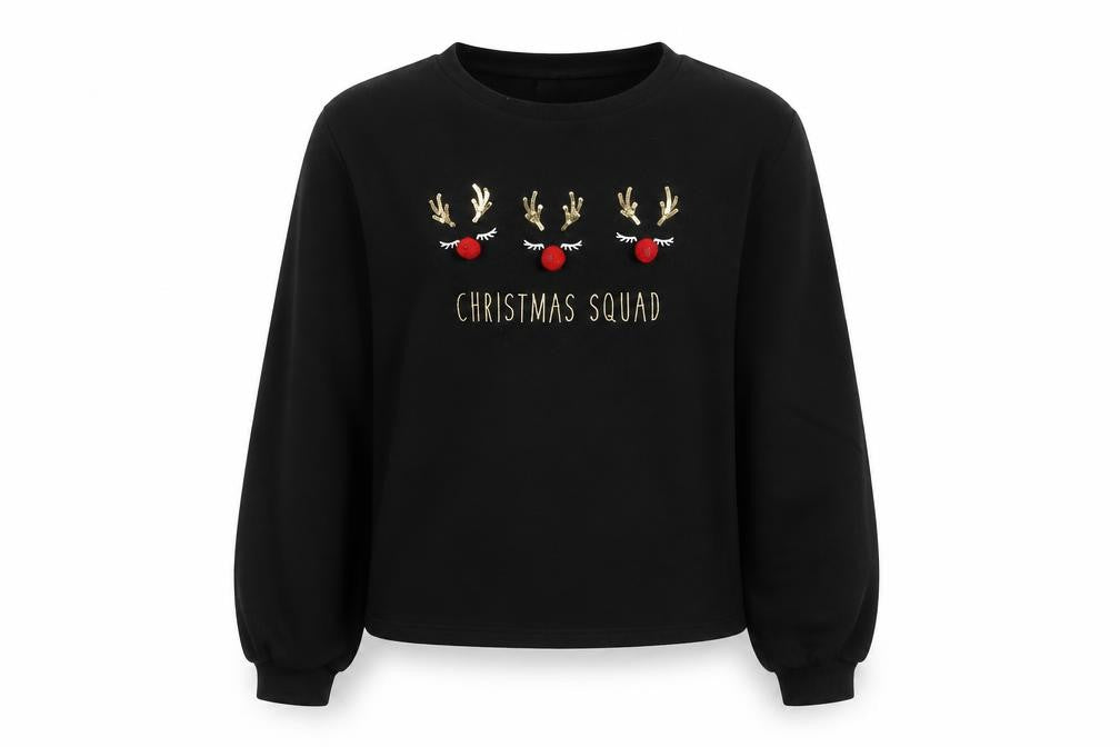 Lipsy Girls Black 13-14 Years Christmas Squad Sequin Sweatshirt