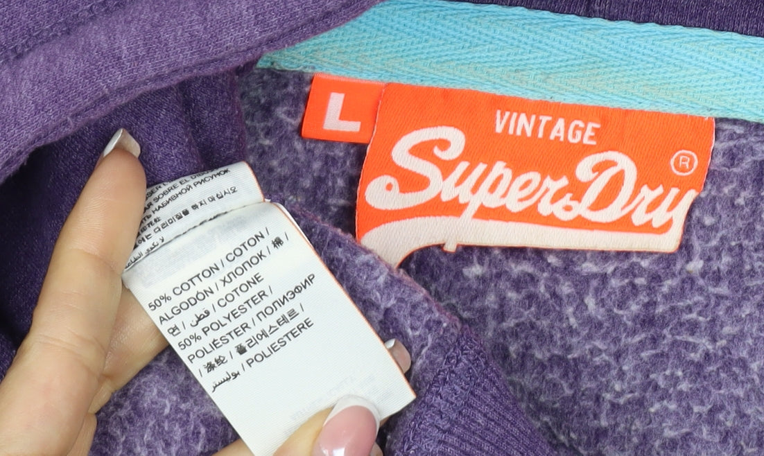 Superdry Women Purple L Pullover Hoodie Graphic Print Fleece