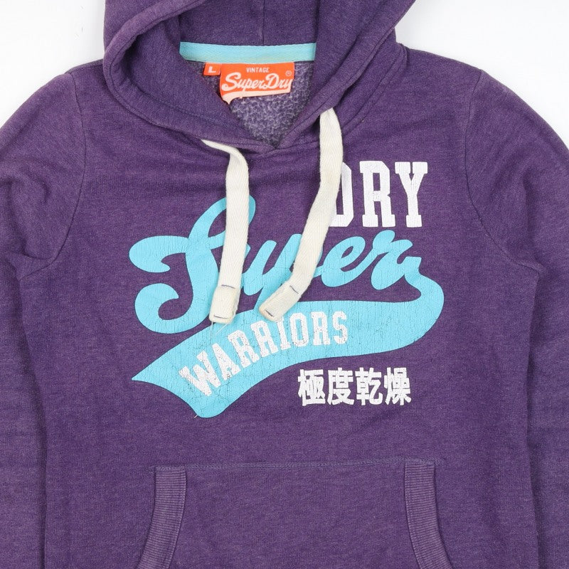 Superdry Women Purple L Pullover Hoodie Graphic Print Fleece
