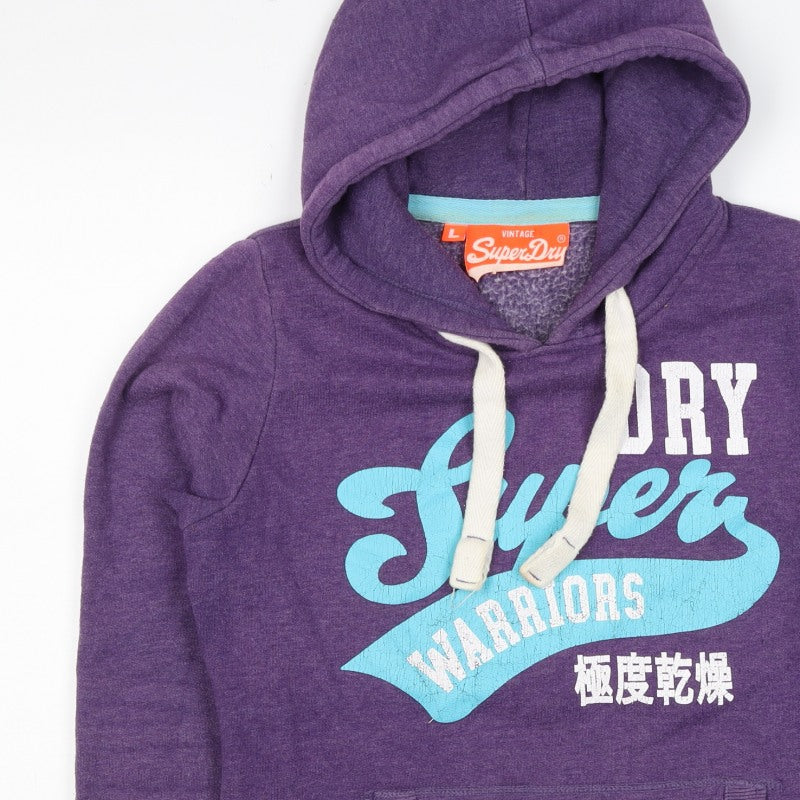 Superdry Women Purple L Pullover Hoodie Graphic Print Fleece