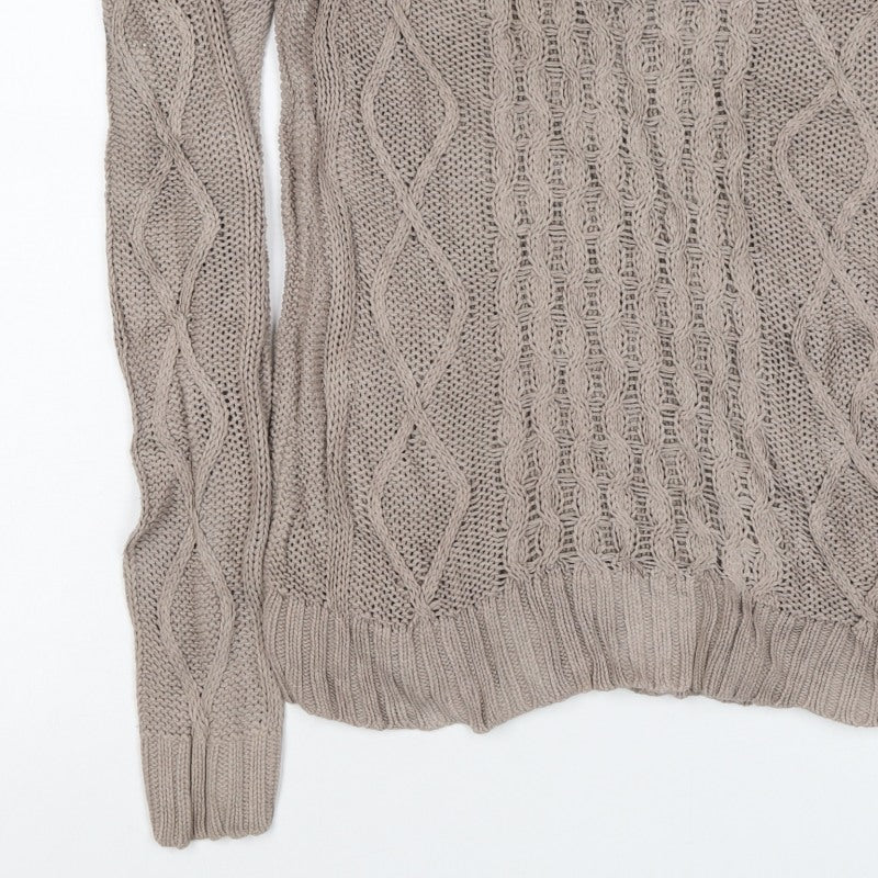 Gap Women Beige M Cable-Knit Crew Neck Cotton Blend Jumper