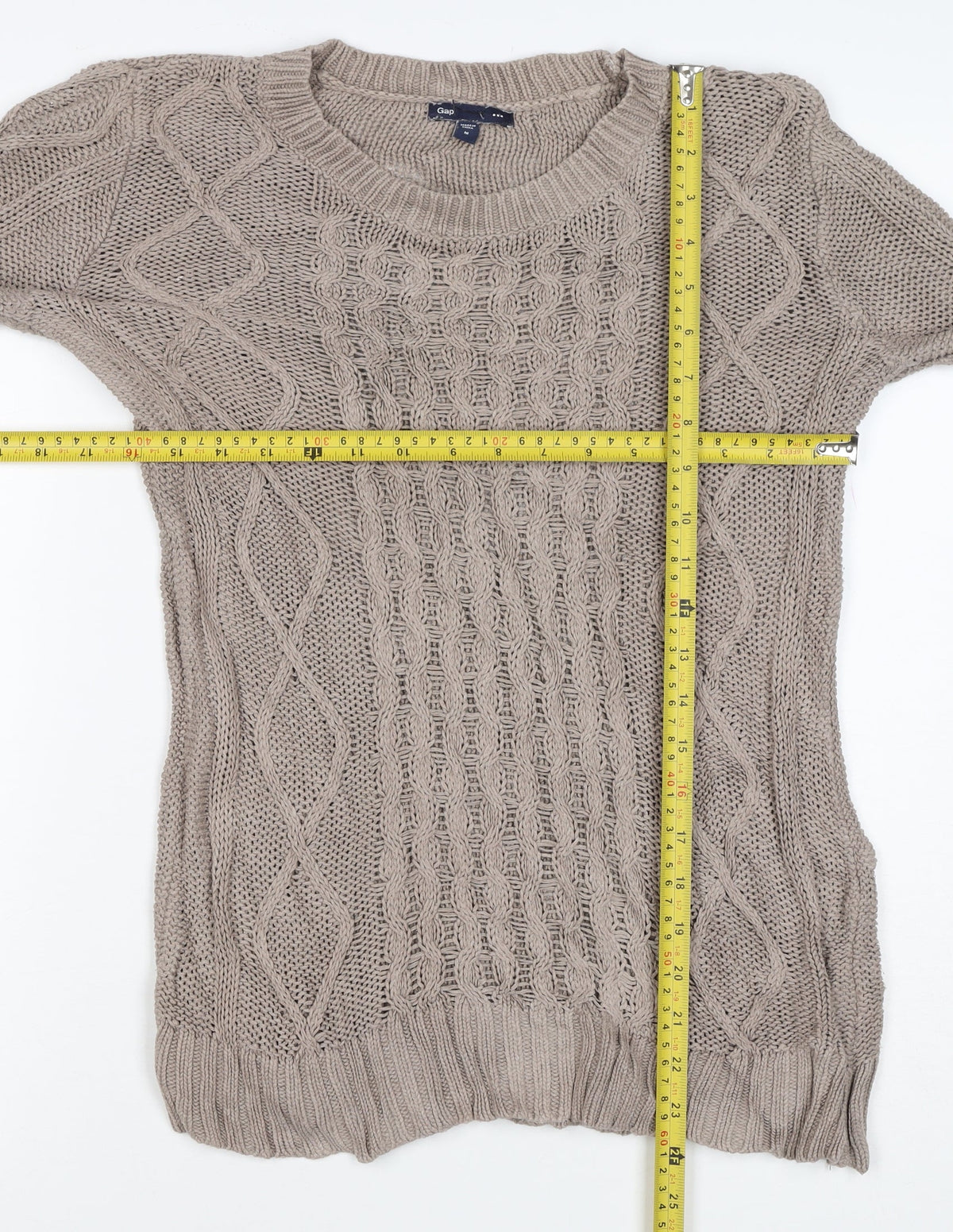 Gap Women Beige M Cable-Knit Crew Neck Cotton Blend Jumper
