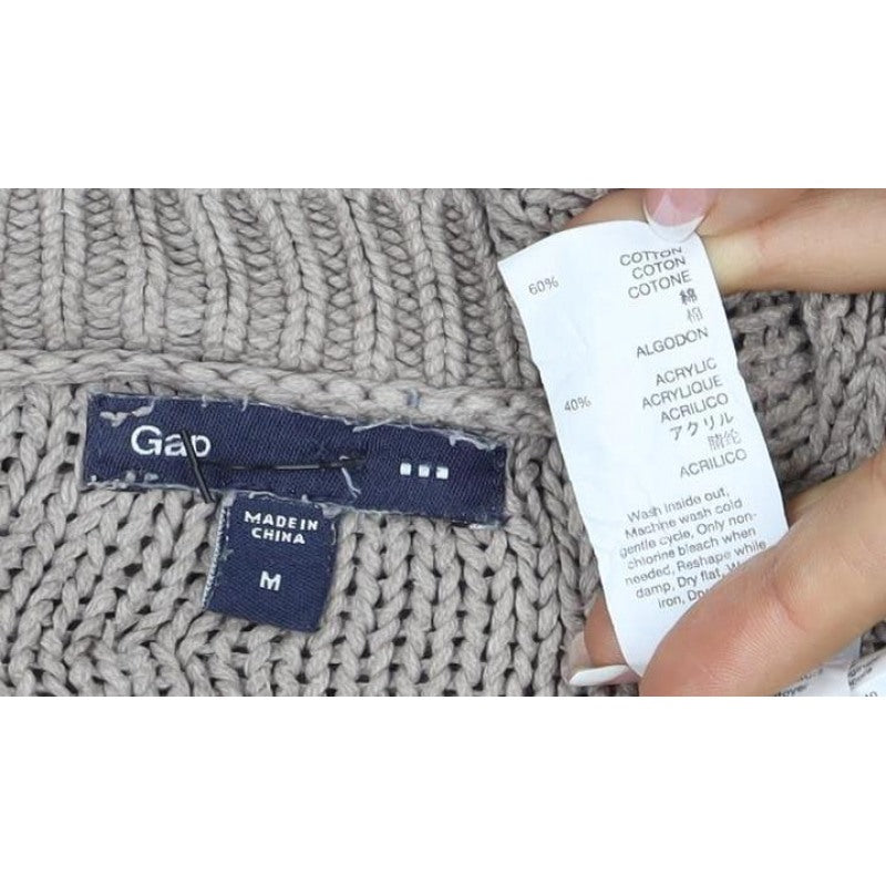 Gap Women Beige M Cable-Knit Crew Neck Cotton Blend Jumper