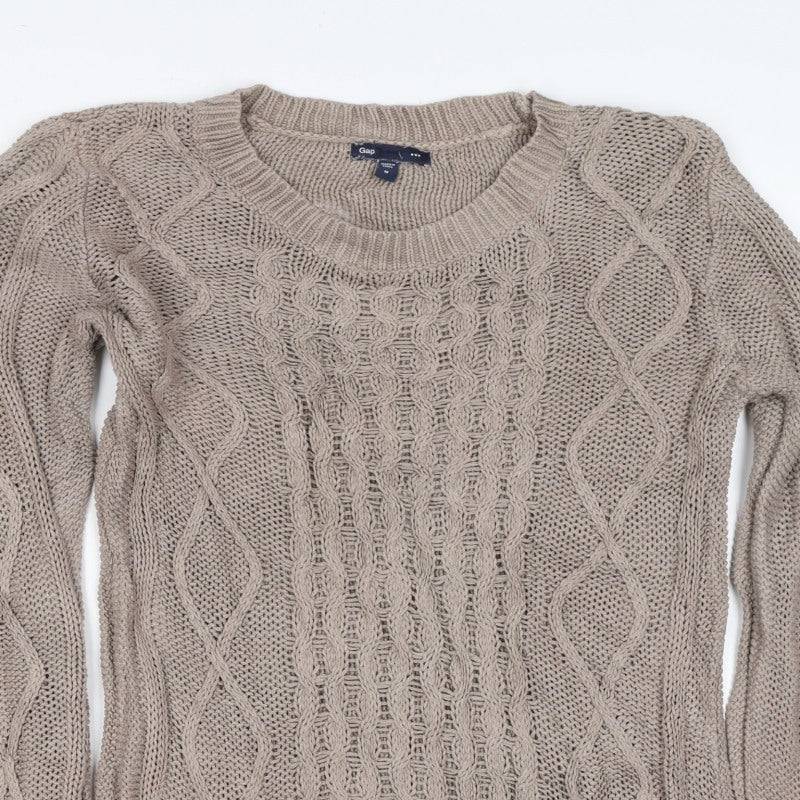 Gap Women Beige M Cable-Knit Crew Neck Cotton Blend Jumper