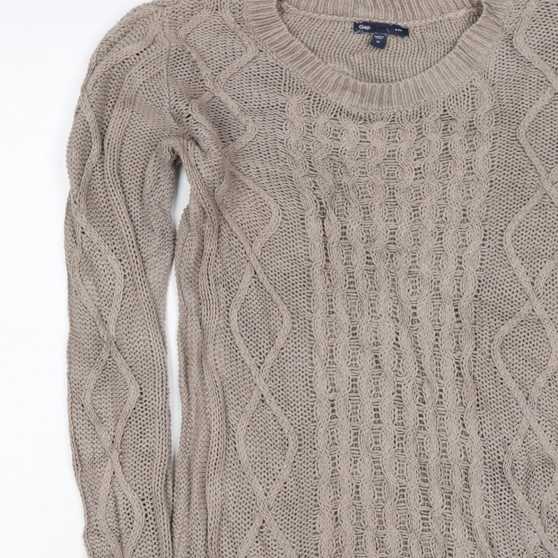 Gap Women Beige M Cable-Knit Crew Neck Cotton Blend Jumper