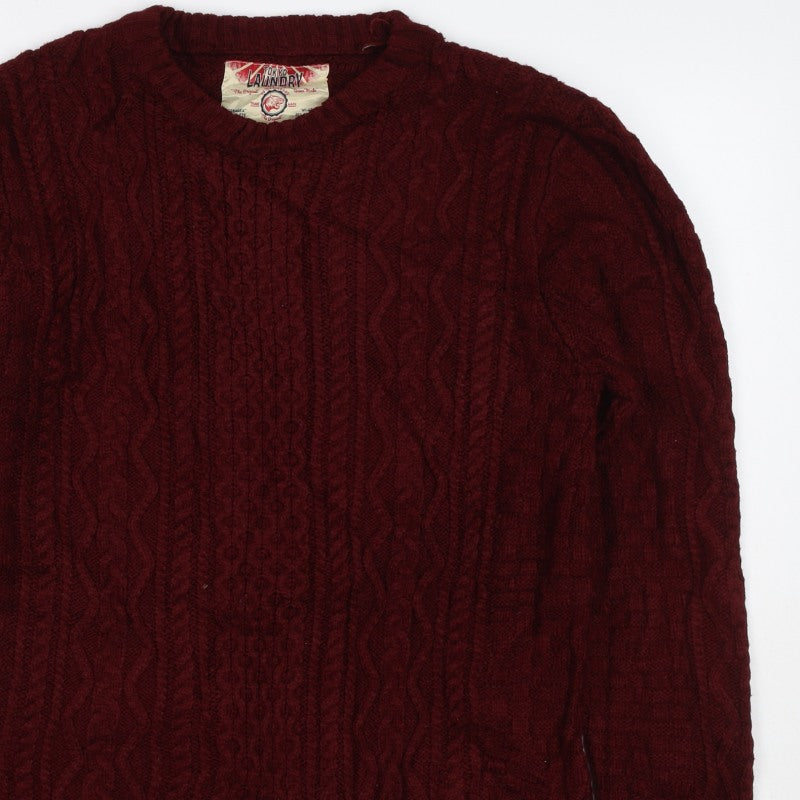 Tokyo Laundry Men’s Red S Cable Knit Crew Neck Pullover Jumper