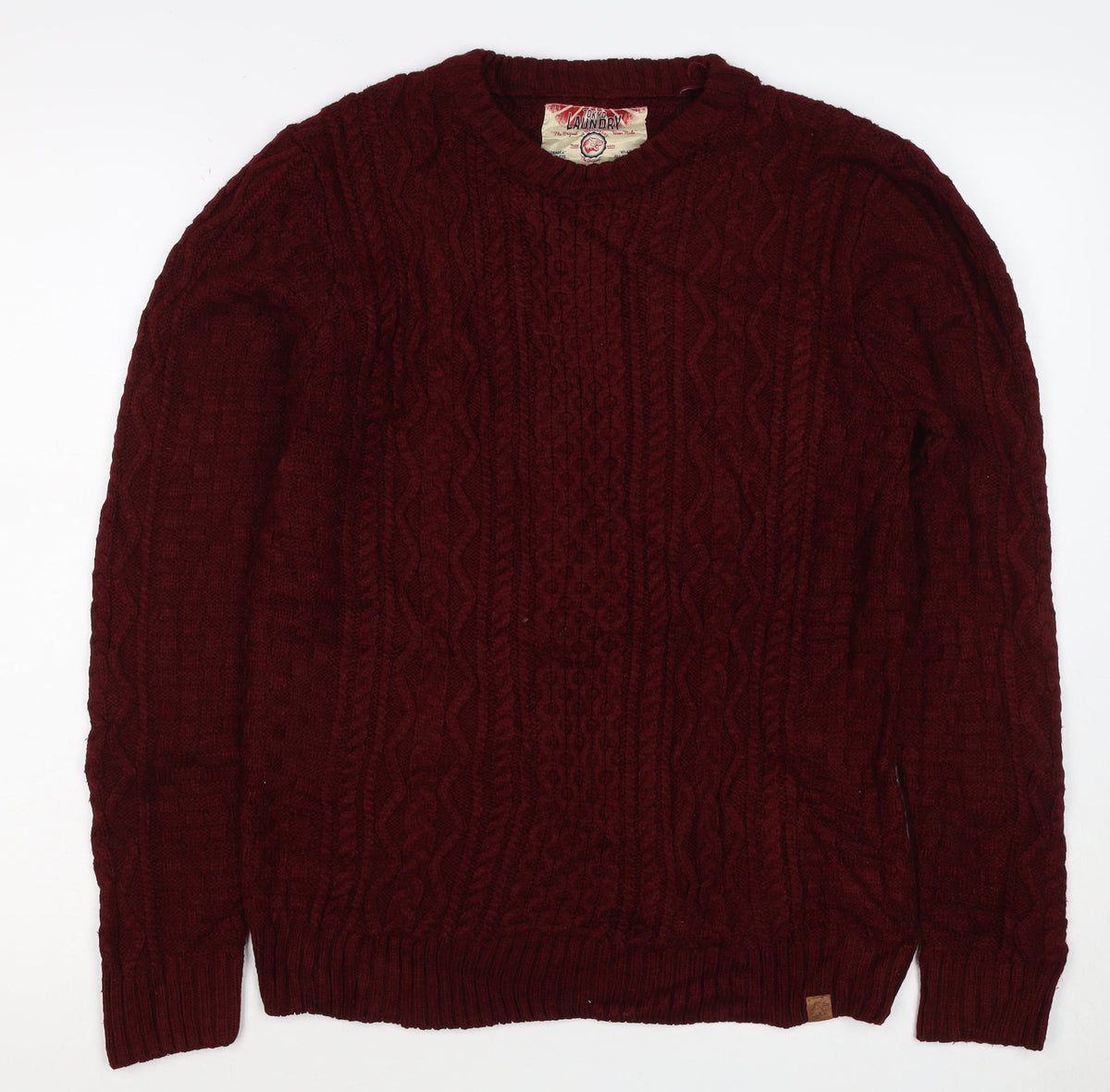 Tokyo Laundry Men’s Red S Cable Knit Crew Neck Pullover Jumper
