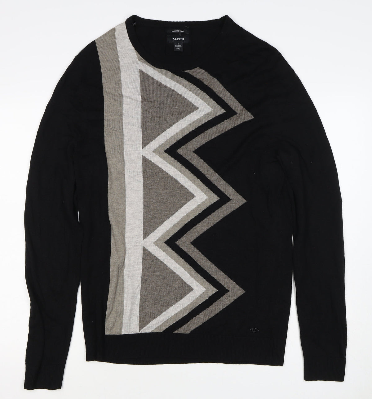 Alfani Men’s Black M Cashmere Blend Geometric Crew Neck Pullover Jumper