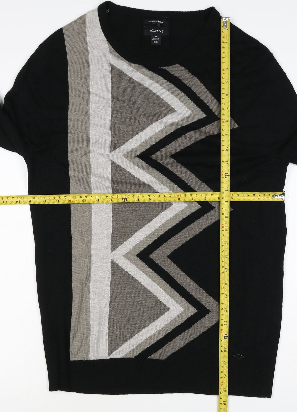 Alfani Men’s Black M Cashmere Blend Geometric Crew Neck Pullover Jumper