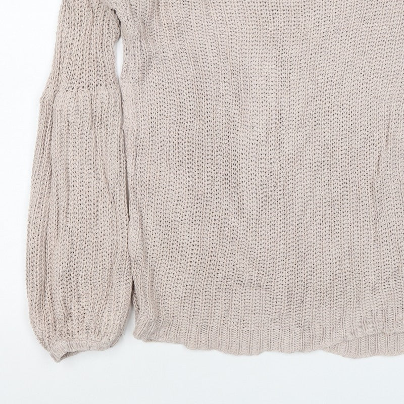 Amuse Society Women Beige UK 6 Chunky Knit Crew Neck Jumper