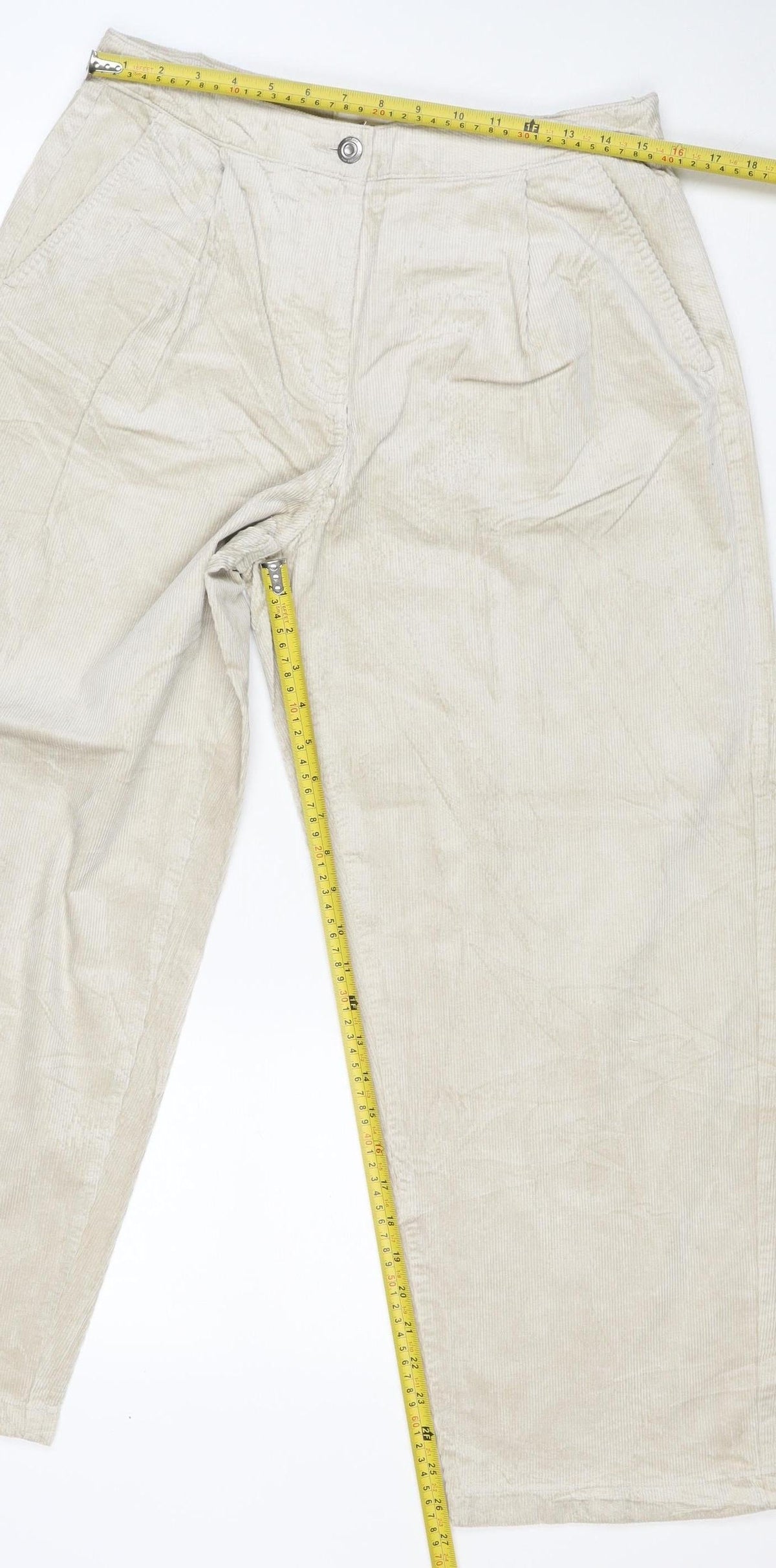 Per Una Women’s Ivory Corduroy Straight Trousers Size 12 Short
