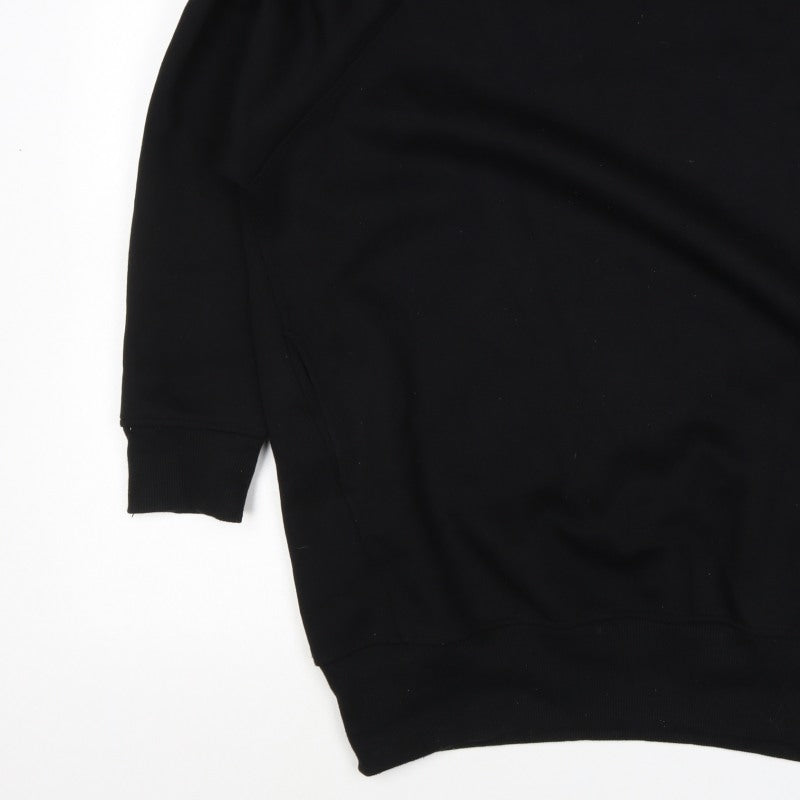 Zara Women Black M Pullover Sweatshirt Raglan Crew Neck Pockets
