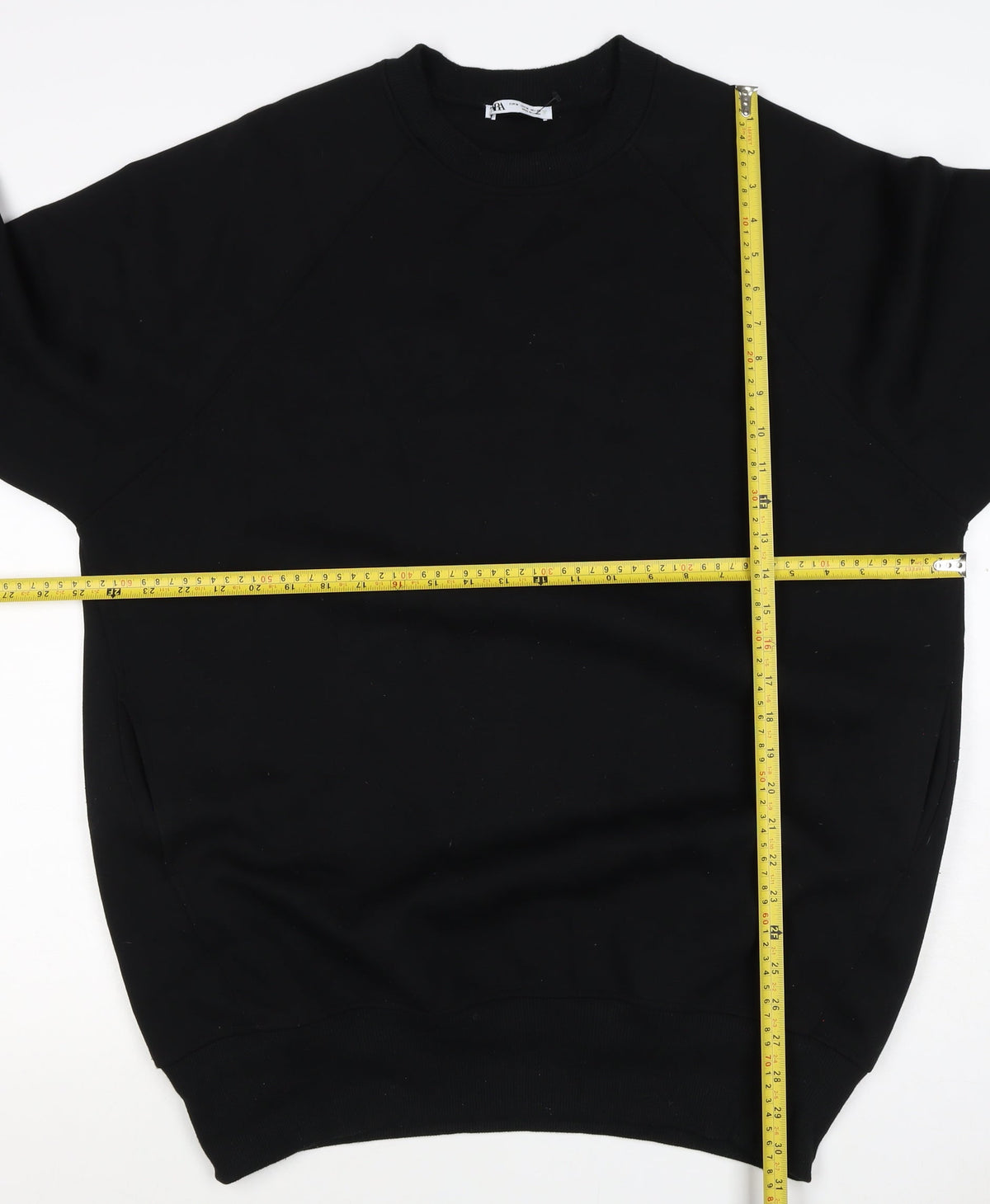 Zara Women Black M Pullover Sweatshirt Raglan Crew Neck Pockets