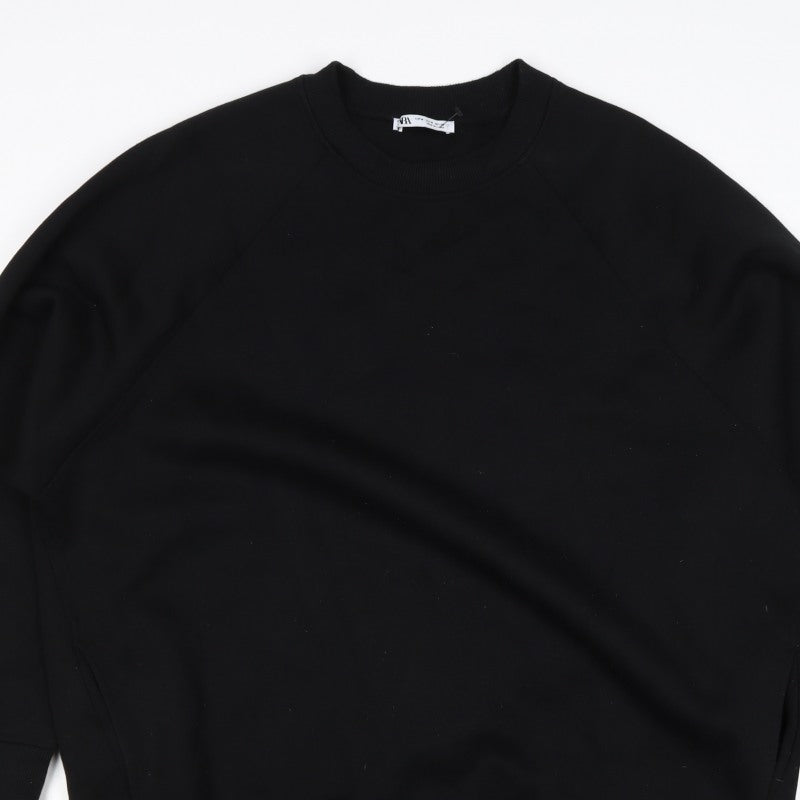 Zara Women Black M Pullover Sweatshirt Raglan Crew Neck Pockets